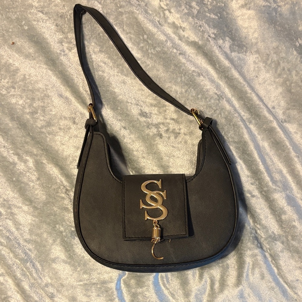 Black Shoulder Bag with Gold Accents